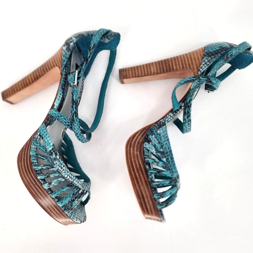 White House Black Market Emilia Teal Snakeskin Platform Sandals Women's Size 10M - Picture 9 of 12
